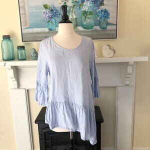 Match Point USA Pastel Blue 100% Linen Tunic Top XL